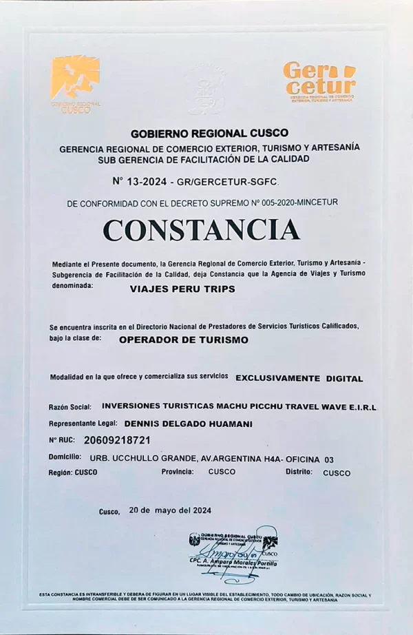 Licencia Gercetur Experiencia Machu Picchu